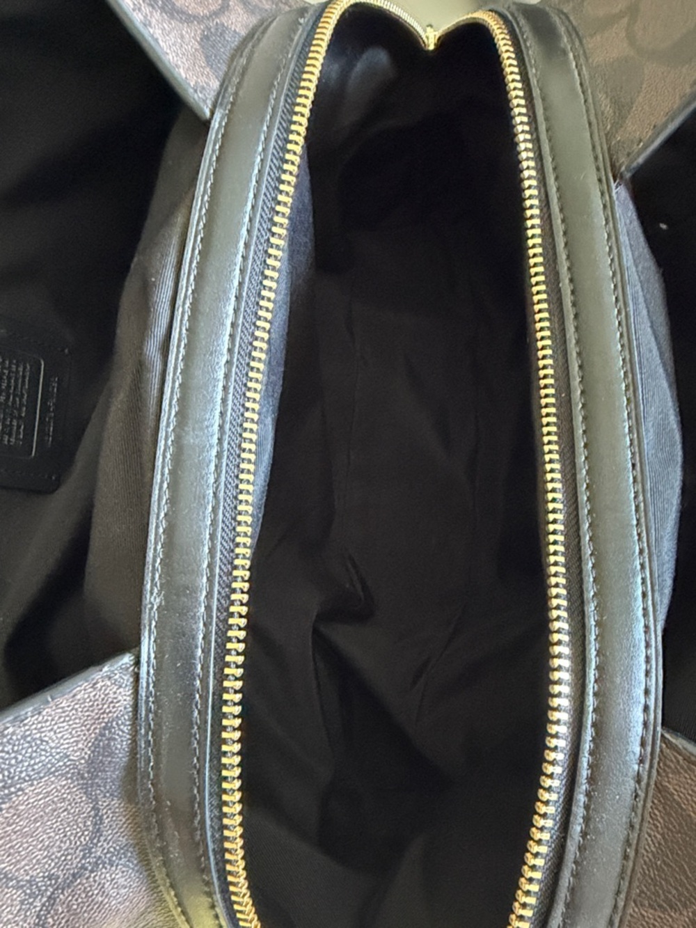 Coach Dark Brown Signature Canvas Shoulder Bag with Black Leather Straps - Picture 10 of 12